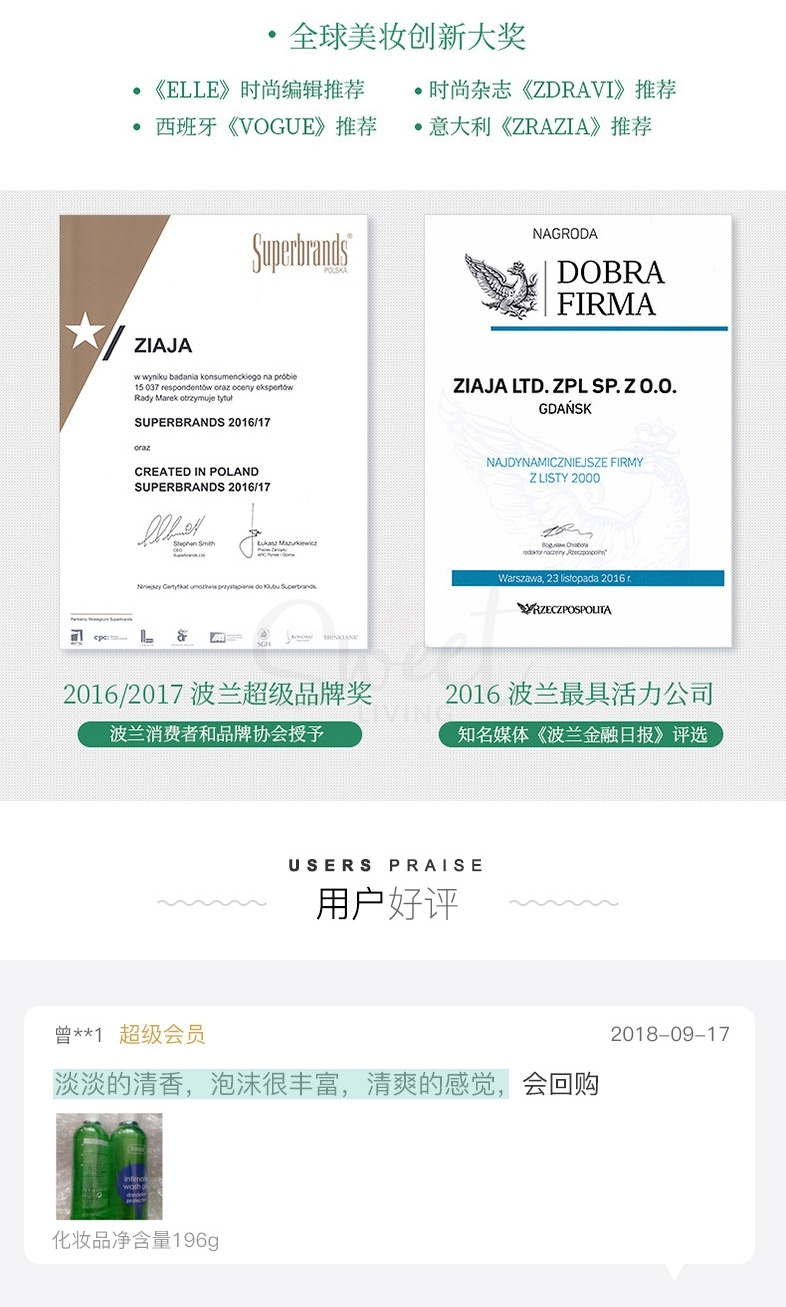 【日本】 Ziaja 齐叶雅 蒲公英私处护理液 杀菌止痒去异味洗液 /Intimate Wash (200ml) -  - 14@ - Sweet Living