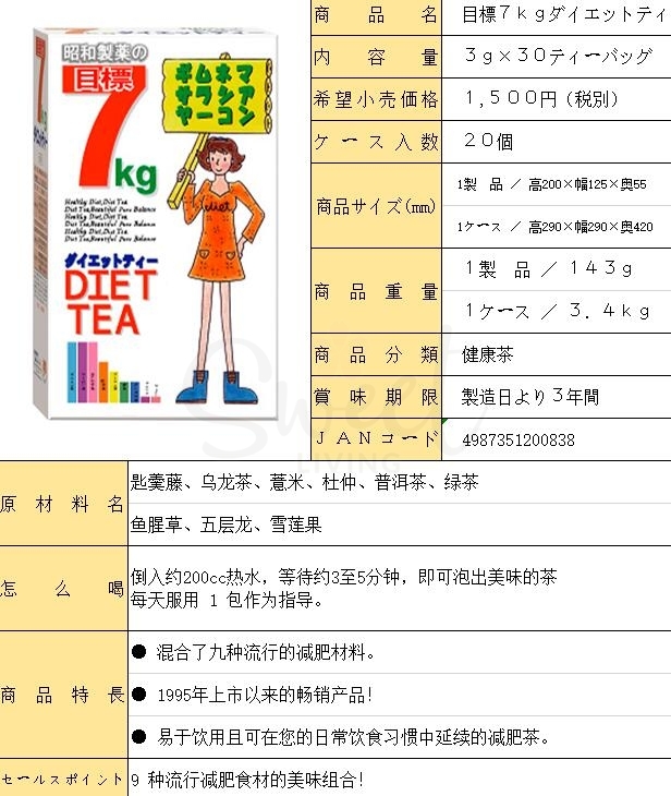 【日本】昭和制药 目标7kg茶 七公斤健康茶 diet tea 控制体重祛湿消水肿 武靴叶薏仁乌龙茶普洱天然提取/ Diet Tea - @ - 4 - Sweet Living