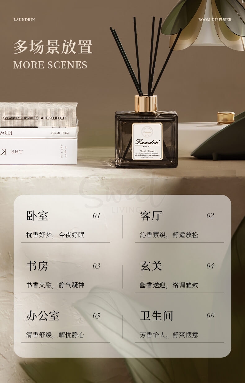 【日本】 郎德林 Laundrin 无火藤条香薰 室内持久扩香精油香氛摆件/ Room Diffuser -  - 8@ - Sweet Living