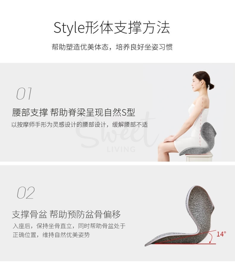【日本】MTG 花瓣坐垫 矫正坐姿 护腰椎 办公室靠垫 久坐背部矫正神器 抗菌面料升级款 最新版第三代 灰色/ Back Cousion -  - 4@ - Sweet Living