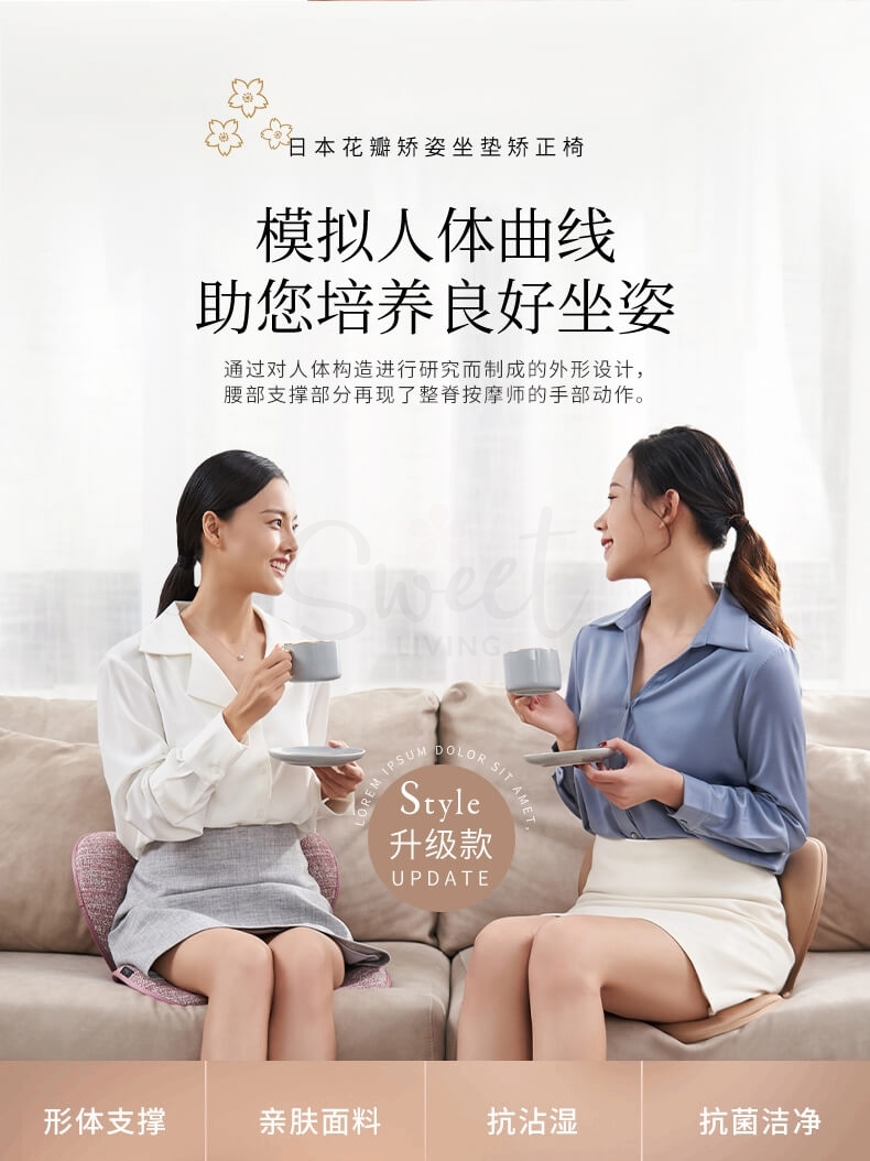【日本】MTG 花瓣坐垫 矫正坐姿 护腰椎 办公室靠垫 久坐背部矫正神器 抗菌面料升级款 最新版第三代 灰色/ Back Cousion -  - 5@ - Sweet Living