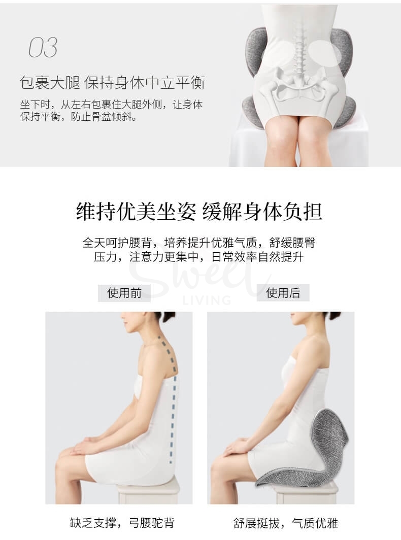 【日本】MTG 花瓣坐垫 矫正坐姿 护腰椎 办公室靠垫 久坐背部矫正神器 抗菌面料升级款 最新版第三代 灰色/ Back Cousion -  - 16@ - Sweet Living