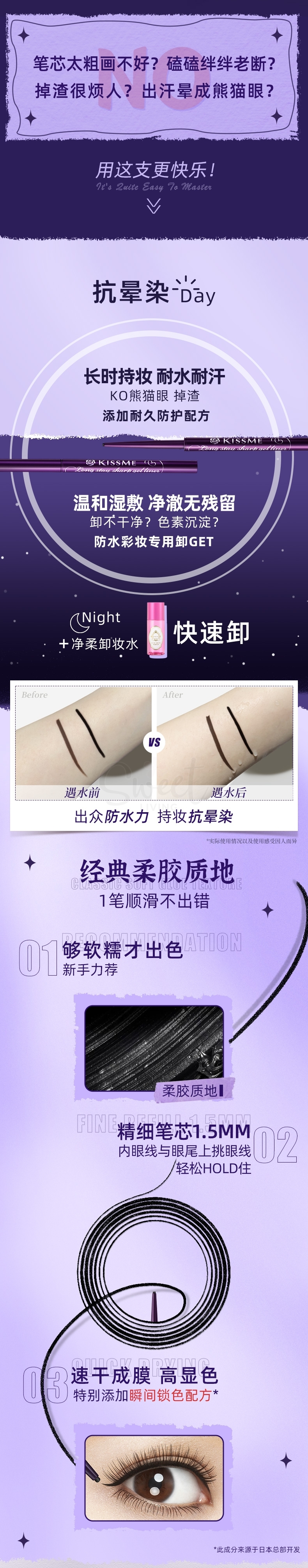 【日本】ISEHAN 伊势半 Kissme 眼线胶笔 长效不晕防水 特细/ Kiss Me Heroine Make Long-stay Sharp Gel Liner Eyeliner -  - 3@ - Sweet Living