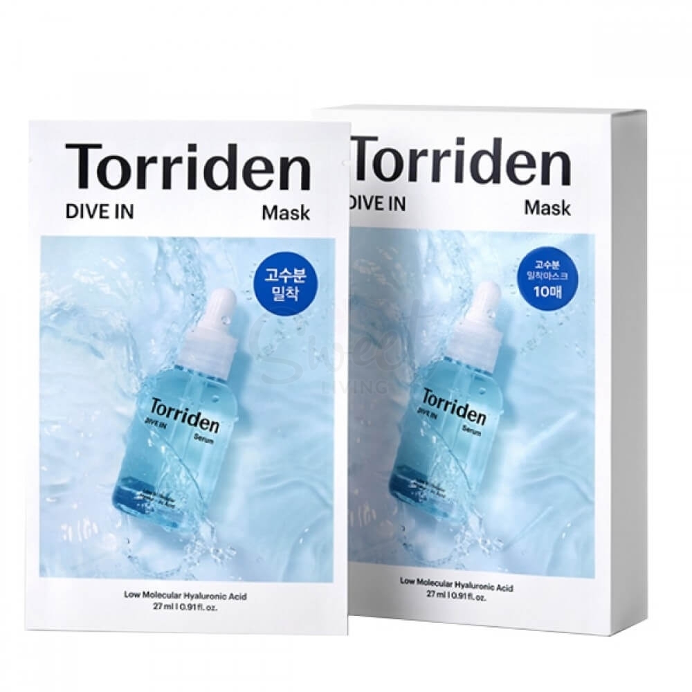 【韩国】桃瑞丹安瓶精华 面膜 玻尿酸补水保湿 10片/盒 / Torriden Dive In Low Molecule Hyaluronic Acid Mask 27ml x 10pcs -  - 1@ - Sweet Living