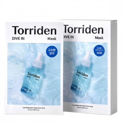 【韩国】桃瑞丹安瓶精华 面膜 玻尿酸补水保湿 10片/盒 / Torriden Dive In Low Molecule Hyaluronic Acid Mask 27ml x 10pcs - Sweet Living
