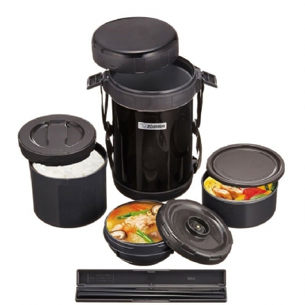【日本】ZOJIRUSHI 象印 大容量保温饭盒 不锈钢真空三层 便当盒 便携保温 含筷子 旅行露营 1.8L/2L / Insulated Lunch Box Set - Sweet Living
