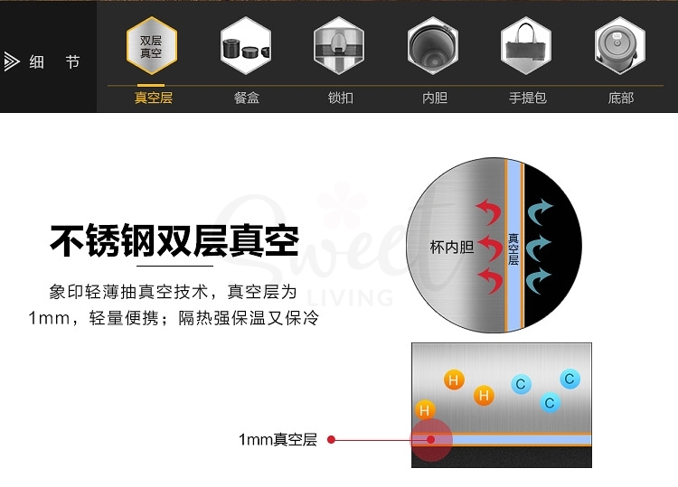【日本】ZOJIRUSHI 象印 大容量保温饭盒 不锈钢真空三层 便当盒 便携保温 含筷子 旅行露营 1.8L/2L / Insulated Lunch Box Set -  - 16@ - Sweet Living