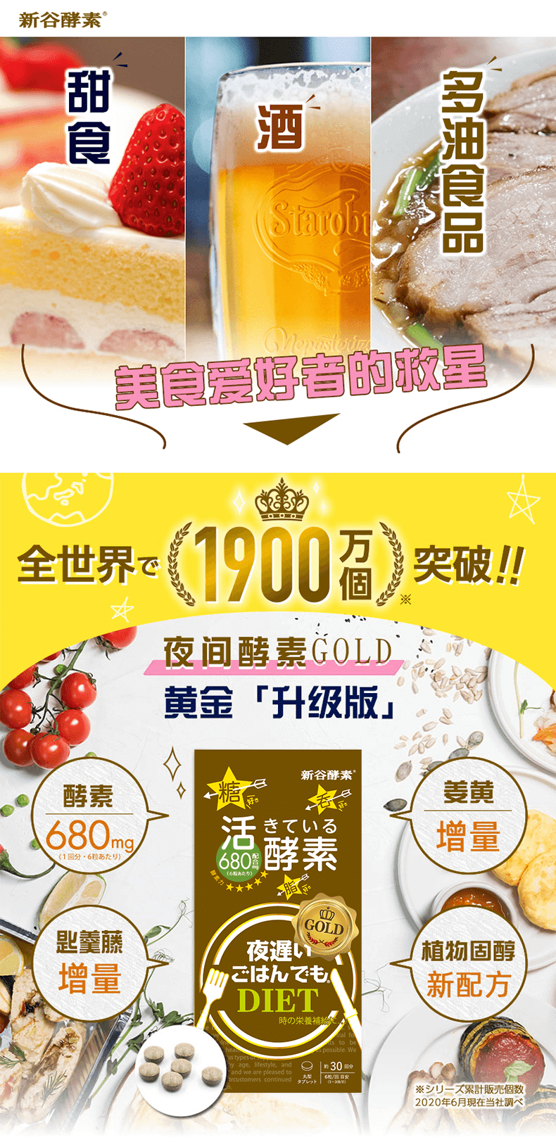 【日本】 Shinyakoso 新谷酵素 黄金加强版 抗糖活性酵素 抑制糖分吸收助排便 针对夜食族  30日份/ Vegetable Formulated Digestive Enzymes 30 Days -  - 6@ - Sweet Living