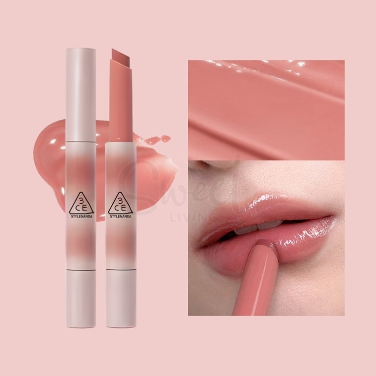 【韩国 3CE】 新品融光唇冻 细管镜面固体唇膏/口红 #Softest 沁心白桃 /Milky Shadow 半日茶 -  - 1@ - Sweet Living