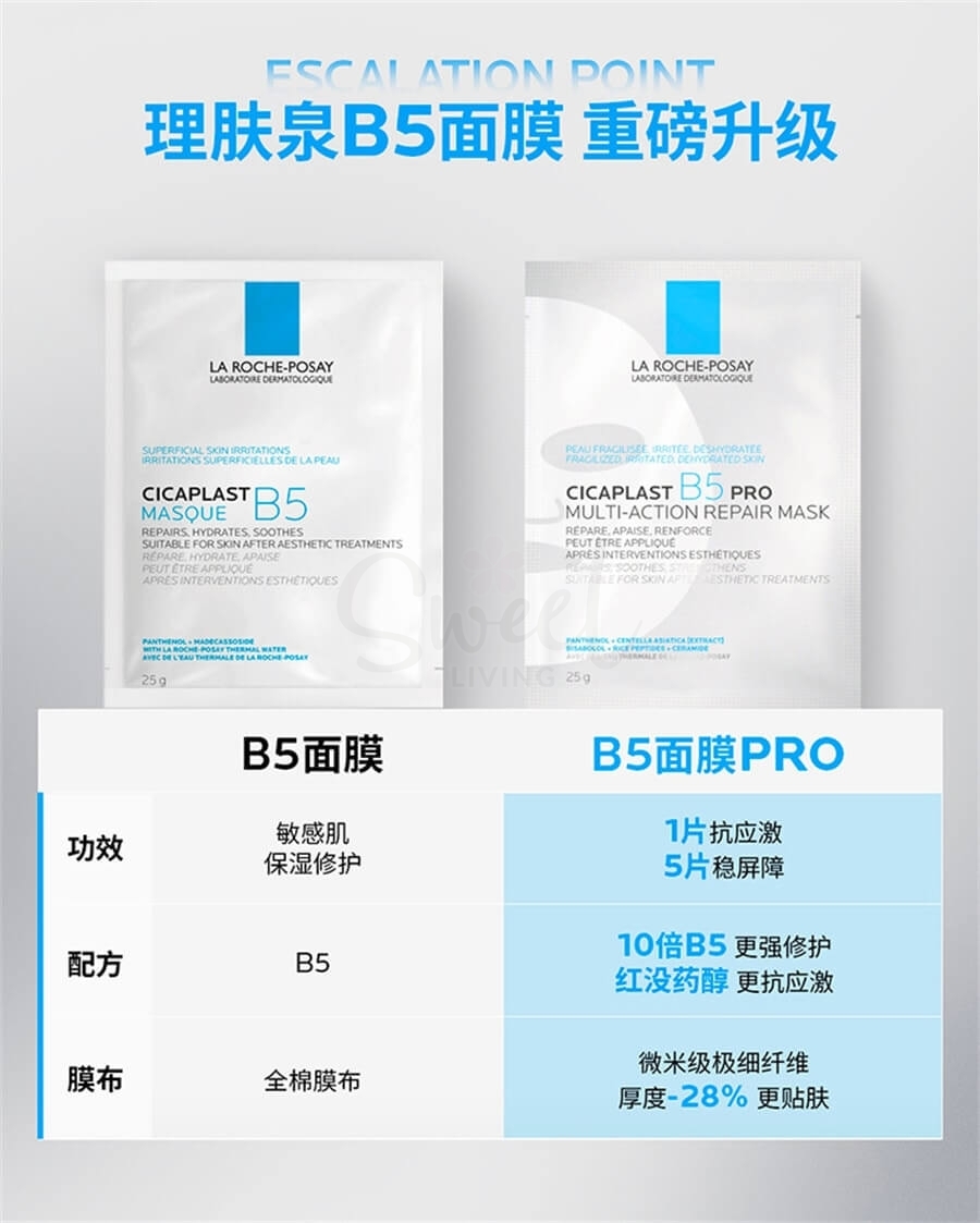 【中国】理肤泉 B5面膜Pro 补水保湿 紧急修护 舒缓敏感肌 5片/盒 大陆版 / LA ROCHE-POSAY B5 Mask Pro 5pcs -  - 14@ - Sweet Living