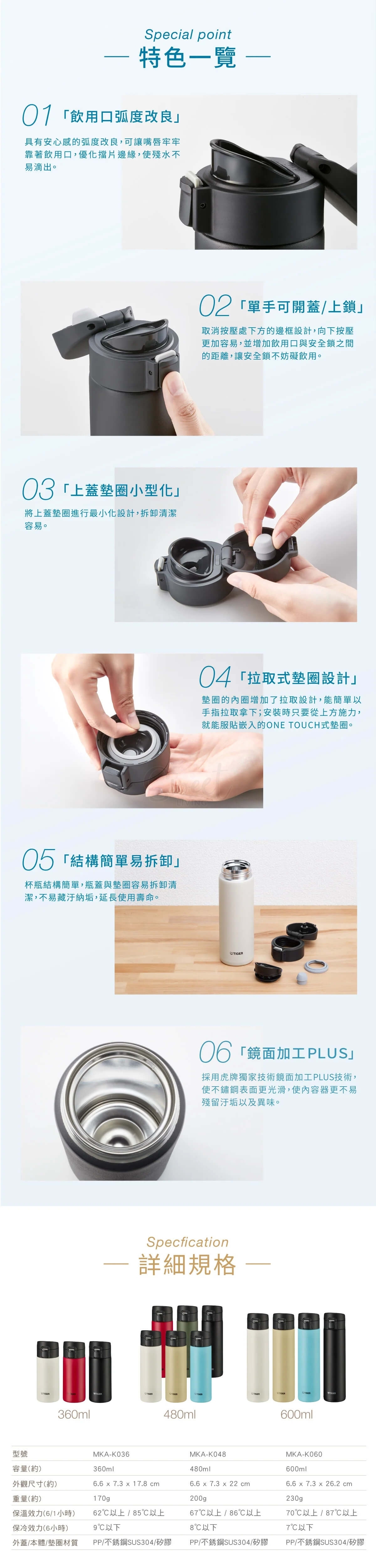 【日本】虎牌 TIGER 抗菌加工 弹盖型保温杯 保温保冷 /Insulated Bottle（480ml） - @ - 4 - Sweet Living