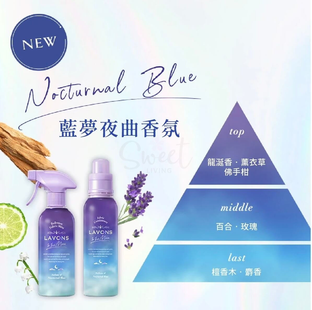 【日本】LAVONS  衣物织物卧室 香薰喷雾 抑菌除味香氛 蓝梦夜曲 / to the Moon Fabric Refresher Nocturnal Blue （300ml） -  - 4@ - Sweet Living