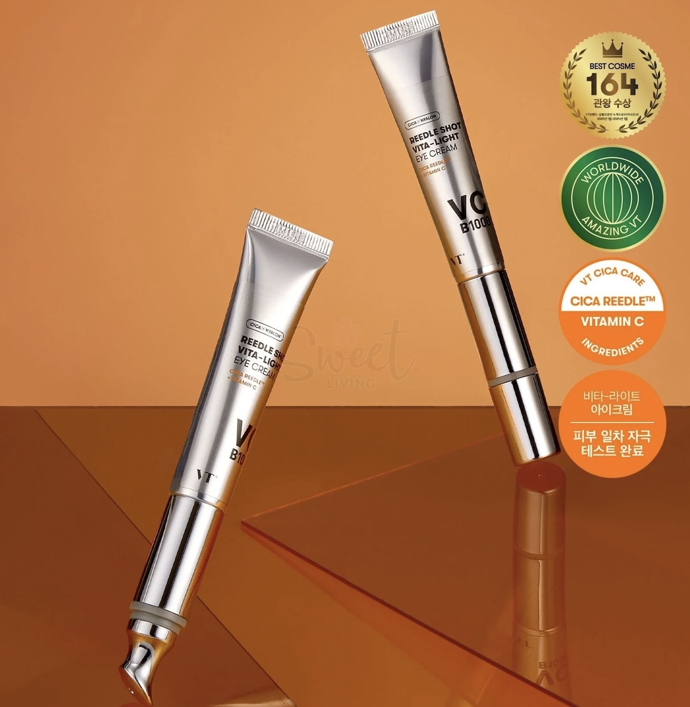 【韩国】VT COSMETICS 胶原蛋白微电流金属头震动眼霜 VC精华提亮美白/ EYE CREAM 15ml -  - 1@ - Sweet Living