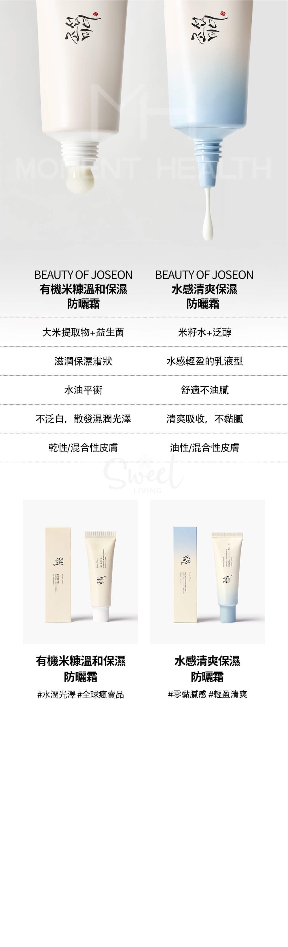 【韩国】 BEAUTY OF JOSEON 朝鲜美人 大米益生菌防晒霜 温和养肤防晒 敏感肌可用 SPF50+/PA++++ 50ml/ Sunscreen Lotion -  - 10@ - Sweet Living