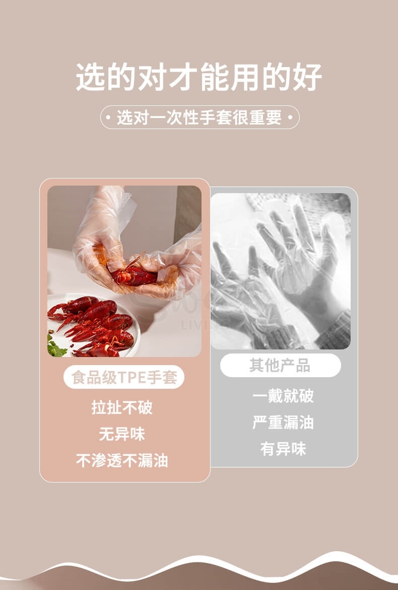 【中国】物以可/UYIKU 多功能一次性PE手套 升级加厚 抽取式 食品级 家用厨房料理手套 100枚/盒 -  - 2@ - Sweet Living