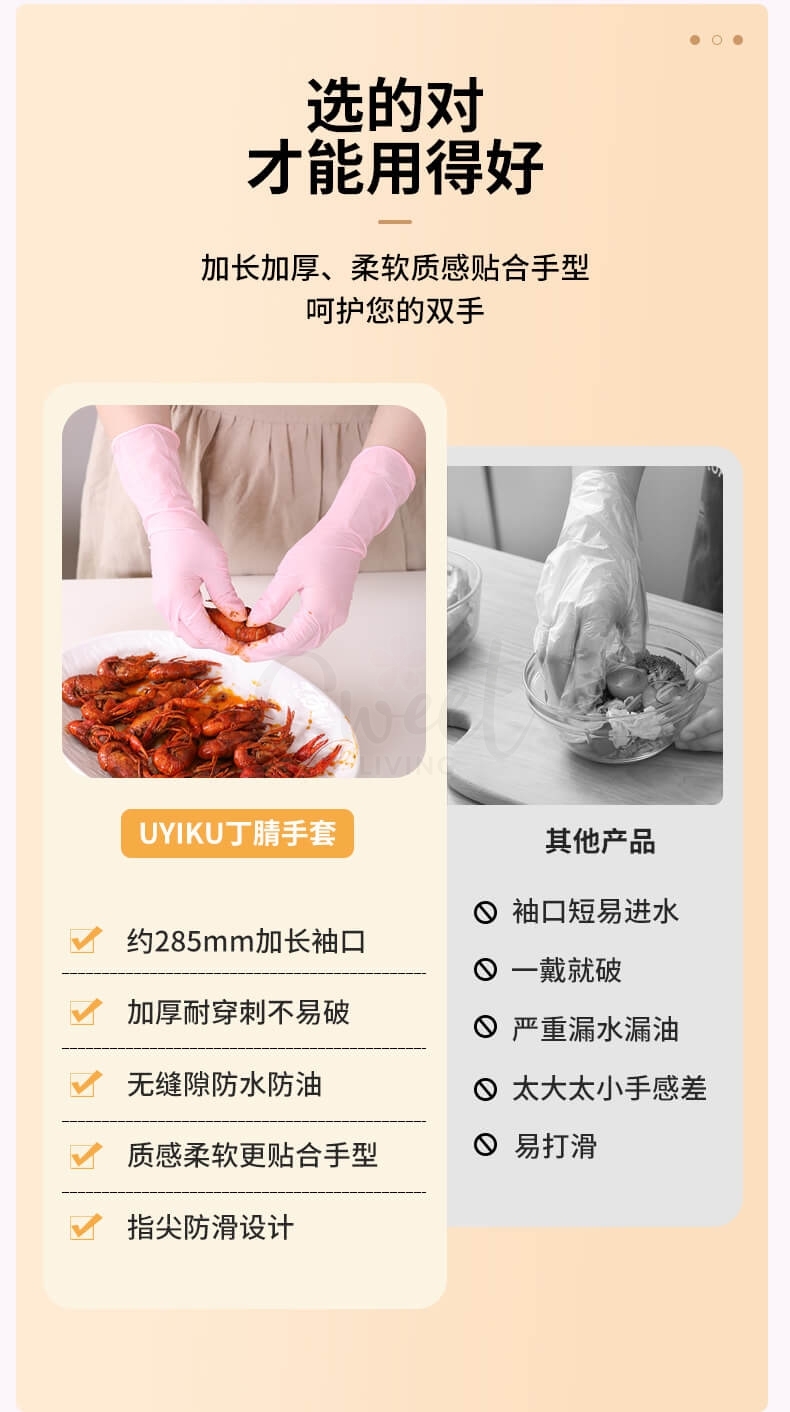 【中国】物以可/UYIKU 家用 厨房手套 丁晴 可重复使用 塑胶手套 方便清洁 多用途  白色 24只装 -  - 16@ - Sweet Living